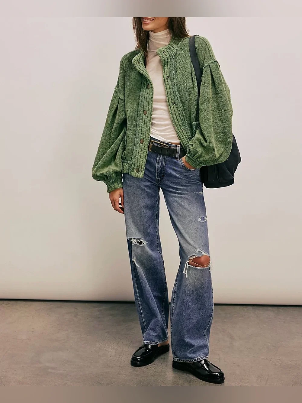 Free People Olive Green Chunky Knit Cardigan